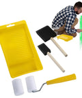 Heavy Duty Paint Roller Kit With Precision Trim Brush For Tough Corners includes mini roller, brush, tray for easy painting.