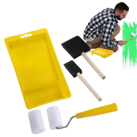 Heavy Duty Paint Roller Kit With Precision Trim Brush For Tough Corners includes mini roller, brush, tray for easy painting.