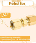 Brass 1/4-inch compression tube fittings, side view, 2 pcs for refrigerator water line connector