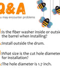 Q&A about Two Pack Honey Gate Valve For Extractors installation, featuring answers about fiber washer position and hole diameter size.