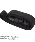 Heavy Duty Cargo Straps With Quick Release Buckles, black webbing belt rolled up, measurements shown, 2 Pack Webbing Belts For Luggage, Gear, Tents, And Outdoor Adventures