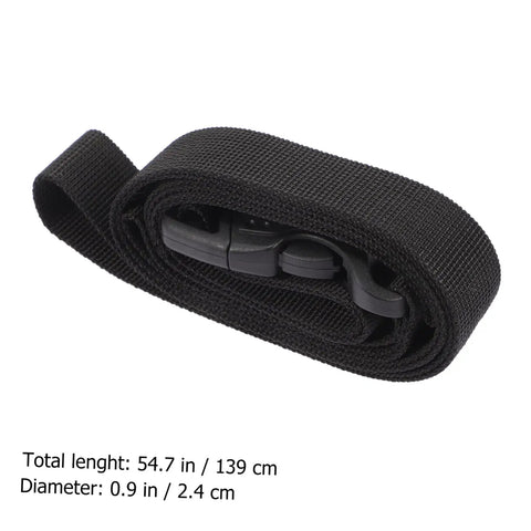 Heavy Duty Cargo Straps With Quick Release Buckles, black webbing belt rolled up, measurements shown, 2 Pack Webbing Belts For Luggage, Gear, Tents, And Outdoor Adventures