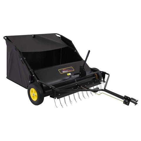 40 Inch Tow Behind Lawn Sweeper With Dethatcher And Hamper Windscreen 2 In 1 Dethatch And Sweep For Quick Yard Cleanups