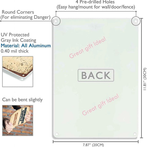Industrial Aluminum Metal Sign 8x12 Inches Durable Wall Decor for Workshop Shop Garage and Home Shatterproof and Bend Resistant Aluminum Signage That Withstands Everyday Bumps back view with 4 pre-drilled holes