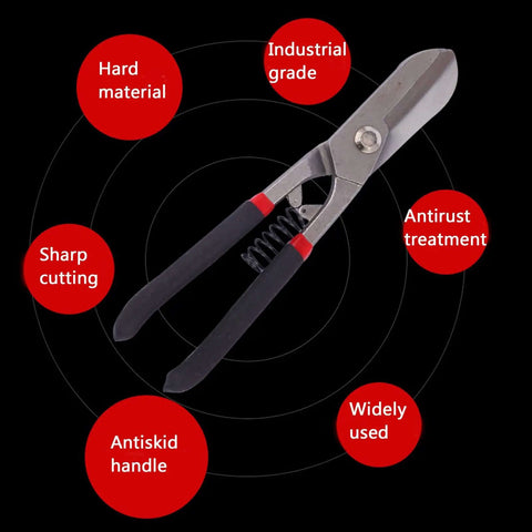 Heavy Duty Tin Snips For Straight Metal Sheet Cutting And Wire Cutting Ten And A Half Inch Metal Shears Built From CRV Steel