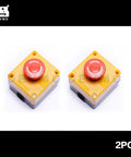 Two Red Mushroom Emergency Stop Push Button Switches 22mm CNC DPST Latching E Stop With One Normally Open And One Normally Closed Contacts