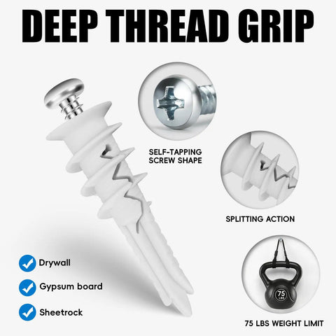 Self Drilling Drywall Anchors With Screws Kit 120 Pieces Heavy Duty Mounting Set No Pre Drill Required Holds Up To 75 Lb