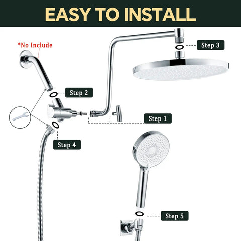 Rain Shower Head With Handheld Combo 10 Inch High Pressure Rainfall Sprayer Set Including Handheld Shower, easy install guide
