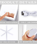 Vanity Tri Fold Makeup Mirror With 3 Lighting Modes Dimmable Smart Touch Control 10X Magnification 180 Degree Rotation details