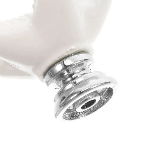 Close-up of fitting on Coastal Motif Ceramic Drawer Knob White Single Hole Cabinet Pull For Wardrobe Dresser And Bathroom Furniture