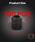 Close-up of 100 Pack Pegboard Hook Locks Stoppers for One Quarter Inch Peg Boards, silicone rubber material, black color.