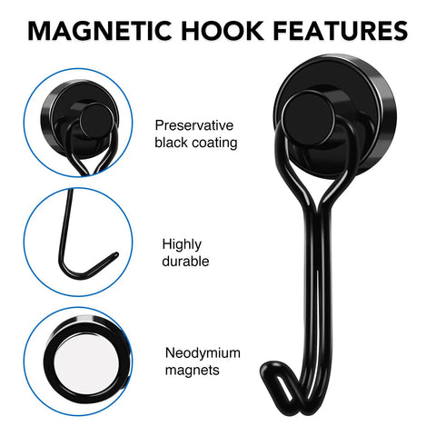Heavy Duty Fridge Magnet Hooks Hold Like Crazy For Cruise Cabins And Kitchen Organization Six Pack with black coating and durable design.