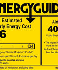 Energy Guide label showing estimated yearly energy cost of $6 and airflow of 4050 CFM for ceiling fan efficiency.