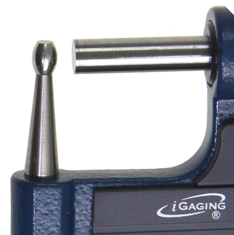 Close-up of Digital Micrometer With Data Output 0 To 1 Inch Range 0.00005 Inch Resolution 0.001 Mm Metric And Standard Modes tool end