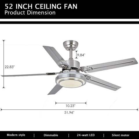 Ceiling Fan With Lights Remote Control And App, Modern Minimalist Smart Ceiling Fan, Six Speeds, Brushed Nickel 52"