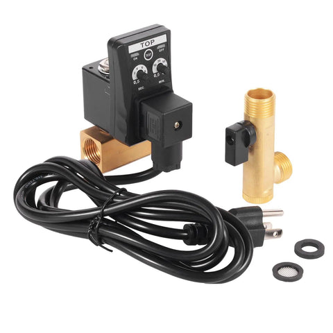 Half Inch AC 110V Automatic Timed Drain Valve For Air Compressor Tank, 2 way direct acting valve with ball valve filter and US plug
