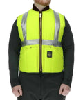 Men's Tough As Nails Cold Weather Safety Vest High Viz Lime ANSI Class Two Rated Down To Minus Fifty Degrees Insulated Collar Water Repellent Tear Proof Daily Grind Workwear Medium shown on model