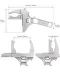 Stubby Adjustable Wrench With Wide Jaw Opening Aluminum Alloy Heavy Duty Spanner measurements and angles for repairs.