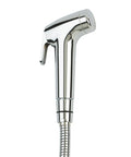 Handheld Bidet Sprayer For Diapering And Shattaf Use PVC Hose In White And Gray Metal T Valve With Water Pressure Control Reinforced Braided Hose Easy Installation With Wall Or Toilet Mount Holster, chrome finish, ergonomic design