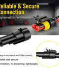 Top Tier 10 Set Of Premium 14 Awg Two Pin Electrical Connector Kits Made With Durable Copper And Nylon For Rock Solid Current Transmission And Easy Plugging. Black two-pin connector with yellow seal and wires
