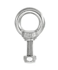 Rugged 304 Stainless Steel Eye Bolt M8x40mm With Lock Nuts And Spring Washers For Lifting, Hanging, And Tie Down Heavy Loads On Trailers, Trucks, And Outdoor Gear. Front view.