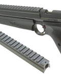 Scope Rail Mount Adapter for Crosman 1377 1322 shown detached with 8.25 inch 21-slot 20mm top rail and air pistol