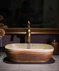 Slick Vintage Rectangular Vessel Sink For Above Counter Vanities, 16 Inch Porcelain Ceramic Wash Basin with artistic glaze