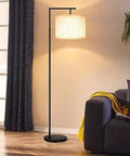 Cordless Arc Floor Lamp With Remote, Battery Powered Tall Living Room And Bedroom Light, Drum Fabric Shade, LED Bulb Included