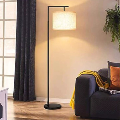 Cordless Arc Floor Lamp With Remote, Battery Powered Tall Living Room And Bedroom Light, Drum Fabric Shade, LED Bulb Included