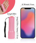 Pink flashlight from Pocket Size 9 LED Mini Flashlight Pack Six With Lanyards Multicolor Beams And 18 AAA Batteries Included next to phone