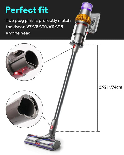 Replacement Quick Release Wand For Dyson V7 V8 V10 V11 V15 Cordless Stick Vacuum Cleaner Extension shown connected to vacuum