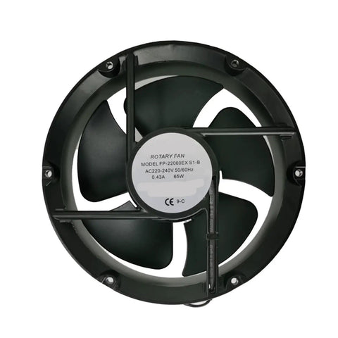 Beefy Heavy-Duty Industrial Cabinet Axial Cooling Fan 220 x 220 x 60mm 18cm, 220V AC, 0.43A, 65W, High Flow Exhaust Ventilation Fan For Enclosures And Electronics Cabinets, black