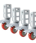 Pack Of Four 3 Inch Heavy Duty Storage Rack Caster Wheels With Ball Bearing Swivels That Roll Like Butter And Secure Lock Brakes To Handle Five Hundred Pounds Without Any Sweat For Garage Shelving Units In Bold Red