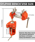 Shop Ready 3 Inch Heavy Duty Bench Vise With Rock Solid 360 Degree Ball Joint Tilt And Secure Clamp Mount For Garage Workshops Crafted From Durable Cast Steel Workshop Tools showing size dimensions and material details.