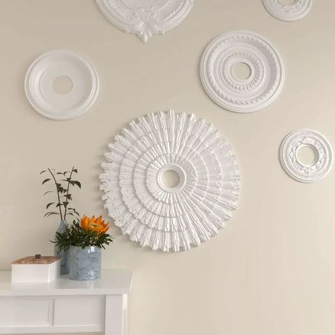 Eryn Ceiling Medallion 24 3/4 Inch Outside Diameter 3 1/4 Inch Inside Diameter 1 7/8 Inch Projection on wall display