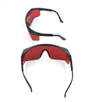 Pro Grade Laser Safety Glasses 2 Pack With Rich Red Lenses For Complete 190Nm To 540Nm Blocking viewed from the front and side.