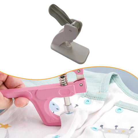 No Sweat Snap Button Press Tool Kit With Four Interchangeable Dies For 9Mm 11.5Mm 12Mm And 13Mm Fasteners shown in use on fabric.