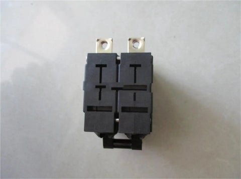 Front view of the Two Pole 30 Amp Circuit Breaker For Generators With Adjustable 25A 23A 40A And 50A Settings, black plastic body.