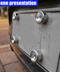 Smooth Shine Sparkling Rhinestone License Plate Screws With Security Anti Theft Caps Drop Dead Tough Rustproof Aluminum Bolt Kit For Your Sweet Custom Ride White installed on a vehicle.