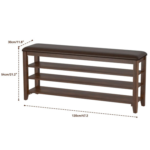 Durable Rubberwood Shoe Bench With Leather Cushion For Entryway And Mudroom, A Ready-To-Go Solid Shoe Rack With Adjustable Shelves