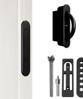 Pocket Door Pull Swivel Handle With Concealed Hardware And Quick Install Kit In Black Finish for flush mount modern sliding doors.