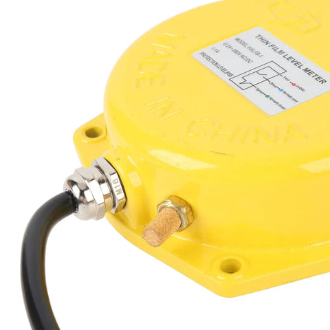 Thin Film Level Meter In Stainless Steel For Industrial Powder And Granule Vibration Detection Built Tough For Cement Silos And Storage Facilities Erosion Resistant Blockage Switch For Harsh Environments, yellow close-up with cable and sensor port