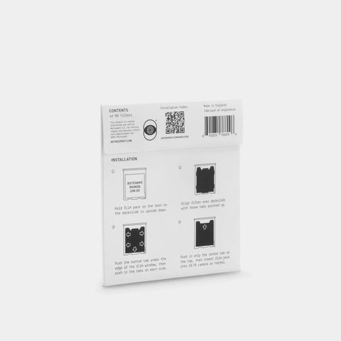 Back packaging of Two Pack Reusable Neutral Density Filters For Vintage SX 70 Instant Cameras Lets You Shoot 600 Film Without Modding Easy Top Film Pack Install Reduces Overexposure And Preserves Classics With No Camera Mod