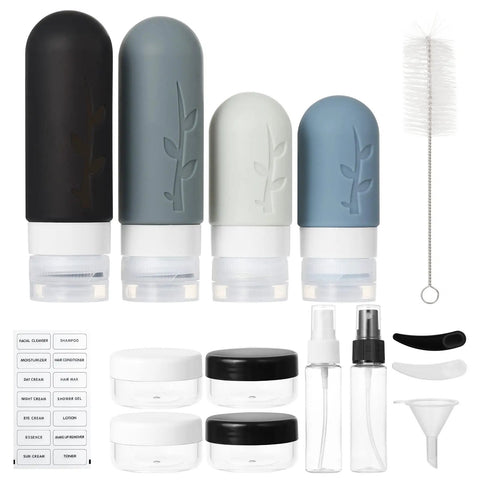 Must Have 18 Pack Travel Bottles Set With TSA Approved Silicone Containers, Leak Proof Refillable Toiletries Kit shown