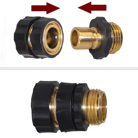 Top Tier Garden Hose Quick Connector Upgrade Kit, 3/4 Inch Male Female Fitting Adapter, brass and black hose coupler