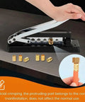Heavy Duty H8 Hose Crimping Kit for desk or portable use, demonstrating crimping process with brass ferrules and braided hose.