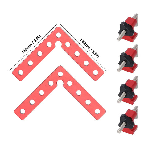 Red 90 Degree Positioning Square Right Angle Fixture for Woodworking, Dope Aluminum Alloy Clamp Accessory with scales, 140mm