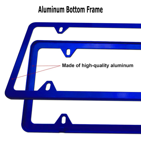 Dope Blue Aluminum License Plate Frames Front And Rear Set 2 Pack Slim 4 Hole Car Tag Covers display