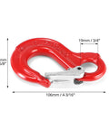Image of Clevis Slip Hook G80 Rotary Eye Hoist Hook with lock featuring dimensions and red forged steel design, 1.2 ton capacity.