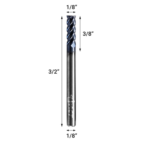 ACCUCUT I4KES 1/8 in carbide square-end milling bit with blue AlTiN coating (front view)